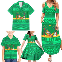 Brazil Christmas Family Matching Summer Maxi Dress and Hawaiian Shirt with Santa Relaxing in Hammock Palm Trees Snowman and Tribal Pattern Design - Wonder Print Shop