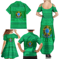 Brazil Christmas Family Matching Summer Maxi Dress and Hawaiian Shirt with Santa Relaxing in Hammock Palm Trees Snowman and Tribal Pattern Design - Wonder Print Shop