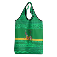Brazil Christmas Grocery Bag with Santa Relaxing in Hammock Palm Trees Snowman and Tribal Pattern Design - Wonder Print Shop