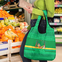 Brazil Christmas Grocery Bag with Santa Relaxing in Hammock Palm Trees Snowman and Tribal Pattern Design - Wonder Print Shop