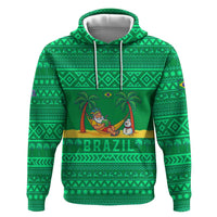Brazil Christmas Hoodie with Santa Relaxing in Hammock Palm Trees Snowman and Tribal Pattern Design - Wonder Print Shop