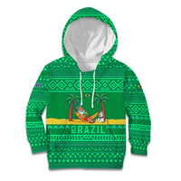 Brazil Christmas Kid Hoodie with Santa Relaxing in Hammock Palm Trees Snowman and Tribal Pattern Design - Wonder Print Shop