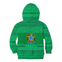 Brazil Christmas Kid Hoodie with Santa Relaxing in Hammock Palm Trees Snowman and Tribal Pattern Design - Wonder Print Shop