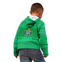 Brazil Christmas Kid Hoodie with Santa Relaxing in Hammock Palm Trees Snowman and Tribal Pattern Design - Wonder Print Shop
