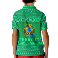 Brazil Christmas Kid Polo Shirt with Santa Relaxing in Hammock Palm Trees Snowman and Tribal Pattern Design - Wonder Print Shop
