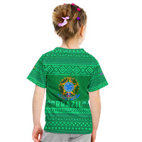 Brazil Christmas Kid T Shirt with Santa Relaxing in Hammock Palm Trees Snowman and Tribal Pattern Design - Wonder Print Shop