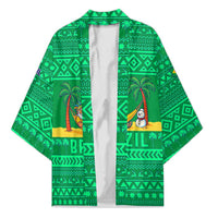 Brazil Christmas Kimono with Santa Relaxing in Hammock Palm Trees Snowman and Tribal Pattern Design - Wonder Print Shop