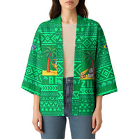 Brazil Christmas Kimono with Santa Relaxing in Hammock Palm Trees Snowman and Tribal Pattern Design - Wonder Print Shop