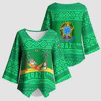 Brazil Christmas Kimono Sleeve Blouse with Santa Relaxing in Hammock Palm Trees Snowman and Tribal Pattern Design - Wonder Print Shop