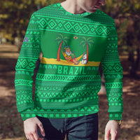 Brazil Christmas Ugly Christmas Sweater with Santa Relaxing in Hammock Palm Trees Snowman and Tribal Pattern Design - Wonder Print Shop