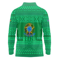 Brazil Christmas Long Sleeve Polo Shirt with Santa Relaxing in Hammock Palm Trees Snowman and Tribal Pattern Design - Wonder Print Shop