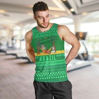 Brazil Christmas Men Tank Top with Santa Relaxing in Hammock Palm Trees Snowman and Tribal Pattern Design - Wonder Print Shop