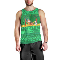 Brazil Christmas Men Tank Top with Santa Relaxing in Hammock Palm Trees Snowman and Tribal Pattern Design - Wonder Print Shop