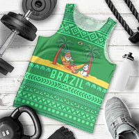 Brazil Christmas Men Tank Top with Santa Relaxing in Hammock Palm Trees Snowman and Tribal Pattern Design - Wonder Print Shop