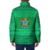 Brazil Christmas Padded Jacket with Santa Relaxing in Hammock Palm Trees Snowman and Tribal Pattern Design - Wonder Print Shop