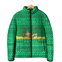 Brazil Christmas Padded Jacket with Santa Relaxing in Hammock Palm Trees Snowman and Tribal Pattern Design - Wonder Print Shop