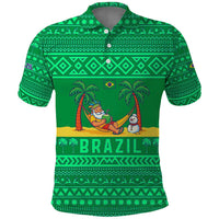 Brazil Christmas Polo Shirt with Santa Relaxing in Hammock Palm Trees Snowman and Tribal Pattern Design - Wonder Print Shop