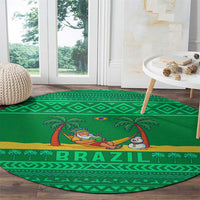 Brazil Christmas Round Carpet with Santa Relaxing in Hammock Palm Trees Snowman and Tribal Pattern Design - Wonder Print Shop