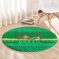 Brazil Christmas Round Carpet with Santa Relaxing in Hammock Palm Trees Snowman and Tribal Pattern Design - Wonder Print Shop