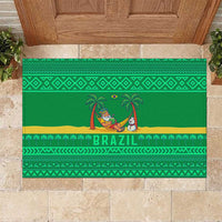 Brazil Christmas Rubber Doormat with Santa Relaxing in Hammock Palm Trees Snowman and Tribal Pattern Design - Wonder Print Shop