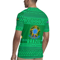Brazil Christmas Rugby Jersey with Santa Relaxing in Hammock Palm Trees Snowman and Tribal Pattern Design - Wonder Print Shop