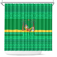 Brazil Christmas Shower Curtain with Santa Relaxing in Hammock Palm Trees Snowman and Tribal Pattern Design - Wonder Print Shop