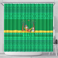 Brazil Christmas Shower Curtain with Santa Relaxing in Hammock Palm Trees Snowman and Tribal Pattern Design - Wonder Print Shop