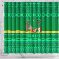 Brazil Christmas Shower Curtain with Santa Relaxing in Hammock Palm Trees Snowman and Tribal Pattern Design - Wonder Print Shop
