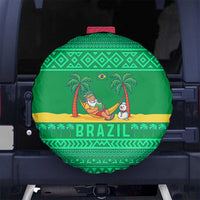 Brazil Christmas Spare Tire Cover with Santa Relaxing in Hammock Palm Trees Snowman and Tribal Pattern Design - Wonder Print Shop