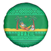 Brazil Christmas Spare Tire Cover with Santa Relaxing in Hammock Palm Trees Snowman and Tribal Pattern Design - Wonder Print Shop