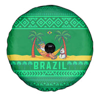 Brazil Christmas Spare Tire Cover with Santa Relaxing in Hammock Palm Trees Snowman and Tribal Pattern Design - Wonder Print Shop