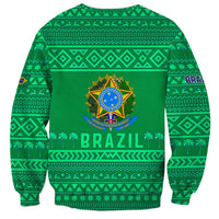 Brazil Christmas Sweatshirt with Santa Relaxing in Hammock Palm Trees Snowman and Tribal Pattern Design - Wonder Print Shop