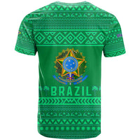 Brazil Christmas T Shirt with Santa Relaxing in Hammock Palm Trees Snowman and Tribal Pattern Design - Wonder Print Shop