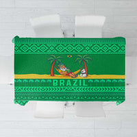Brazil Christmas Tablecloth with Santa Relaxing in Hammock Palm Trees Snowman and Tribal Pattern Design - Wonder Print Shop