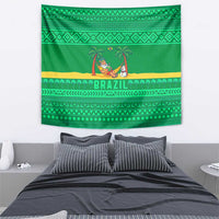 Brazil Christmas Tapestry with Santa Relaxing in Hammock Palm Trees Snowman and Tribal Pattern Design - Wonder Print Shop