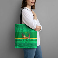 Brazil Christmas Tote Bag with Santa Relaxing in Hammock Palm Trees Snowman and Tribal Pattern Design - Wonder Print Shop