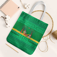 Brazil Christmas Tote Bag with Santa Relaxing in Hammock Palm Trees Snowman and Tribal Pattern Design - Wonder Print Shop