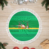 Brazil Christmas Tree Skirt with Santa Relaxing in Hammock Palm Trees Snowman and Tribal Pattern Design - Wonder Print Shop