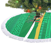 Brazil Christmas Tree Skirt with Santa Relaxing in Hammock Palm Trees Snowman and Tribal Pattern Design - Wonder Print Shop