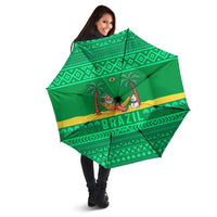 Brazil Christmas Umbrella with Santa Relaxing in Hammock Palm Trees Snowman and Tribal Pattern Design - Wonder Print Shop