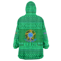 Brazil Christmas Wearable Blanket Hoodie with Santa Relaxing in Hammock Palm Trees Snowman and Tribal Pattern Design - Wonder Print Shop