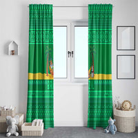 Brazil Christmas Window Curtain with Santa Relaxing in Hammock Palm Trees Snowman and Tribal Pattern Design - Wonder Print Shop