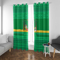 Brazil Christmas Window Curtain with Santa Relaxing in Hammock Palm Trees Snowman and Tribal Pattern Design - Wonder Print Shop