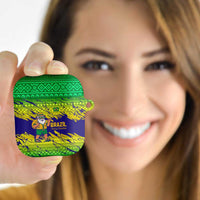 Brazil Christmas AirPods Case with Tropical Santa Tribal Pattern National Colors and Merry Christmas Text Design - Wonder Print Shop
