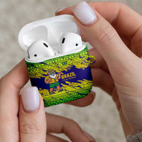 Brazil Christmas AirPods Case with Tropical Santa Tribal Pattern National Colors and Merry Christmas Text Design - Wonder Print Shop