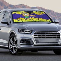 Brazil Christmas Auto Sun Shade with Tropical Santa Tribal Pattern National Colors and Merry Christmas Text Design - Wonder Print Shop