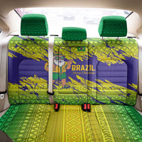 Brazil Christmas Back Car Seat Cover with Tropical Santa Tribal Pattern National Colors and Merry Christmas Text Design - Wonder Print Shop