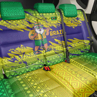 Brazil Christmas Back Car Seat Cover with Tropical Santa Tribal Pattern National Colors and Merry Christmas Text Design - Wonder Print Shop