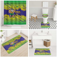 Brazil Christmas Bathroom Set with Tropical Santa Tribal Pattern National Colors and Merry Christmas Text Design - Wonder Print Shop