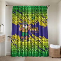Brazil Christmas Bathroom Set with Tropical Santa Tribal Pattern National Colors and Merry Christmas Text Design - Wonder Print Shop